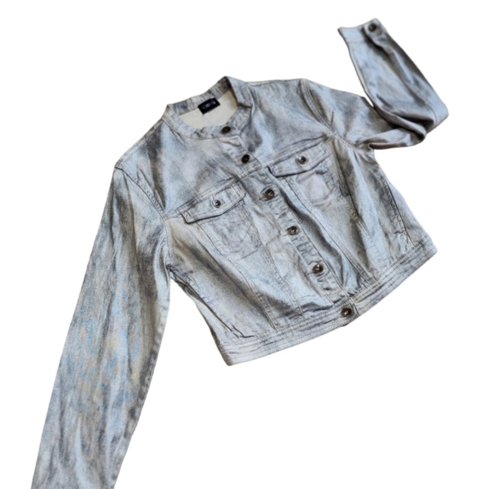 Ronen Chen Silver Jacket Short S/XS Biker Rocker Lightweight Stretch Pockets
